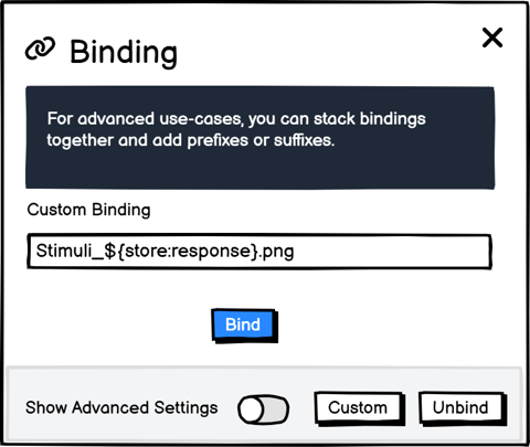 The image shows how the binding menu should look when setting up a custom binding for our example