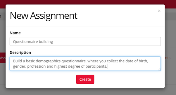 A screenshot of the New Assignment window within the module in Teaching tools.