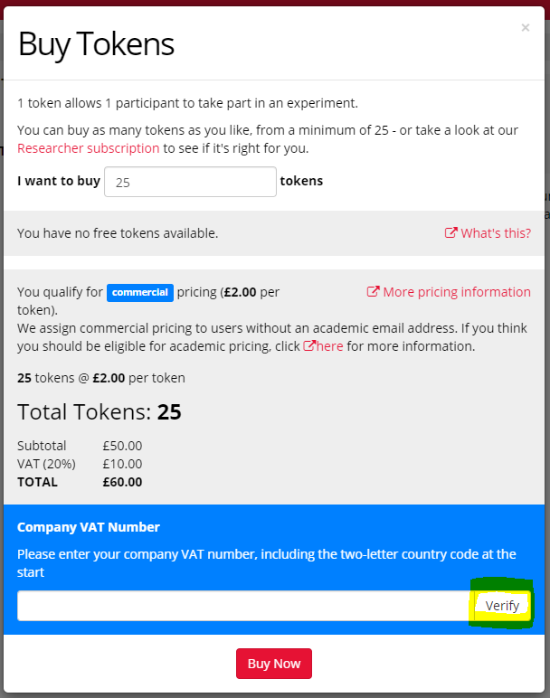 Enter your Company VAT number in the field and click the Verify button