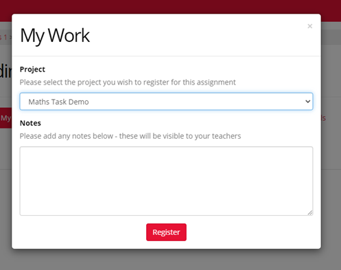 A screenshot of the My Work tab in the teaching tools where students can submit their assignment.