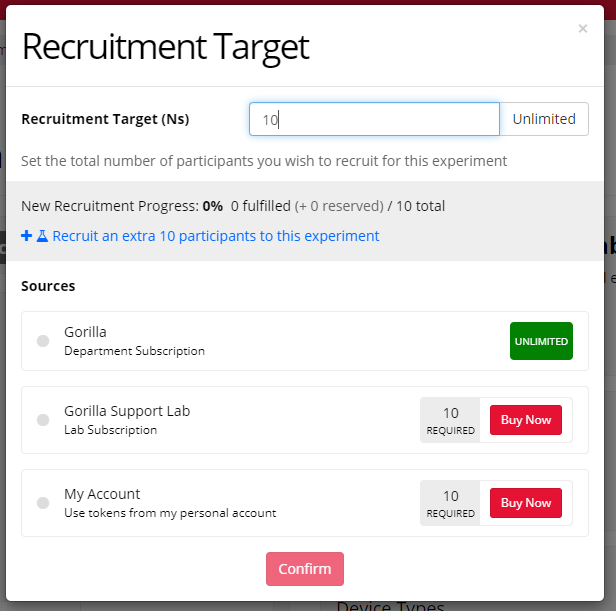 When you enter a recruitment target, you then need to decide where to request the tokens from
