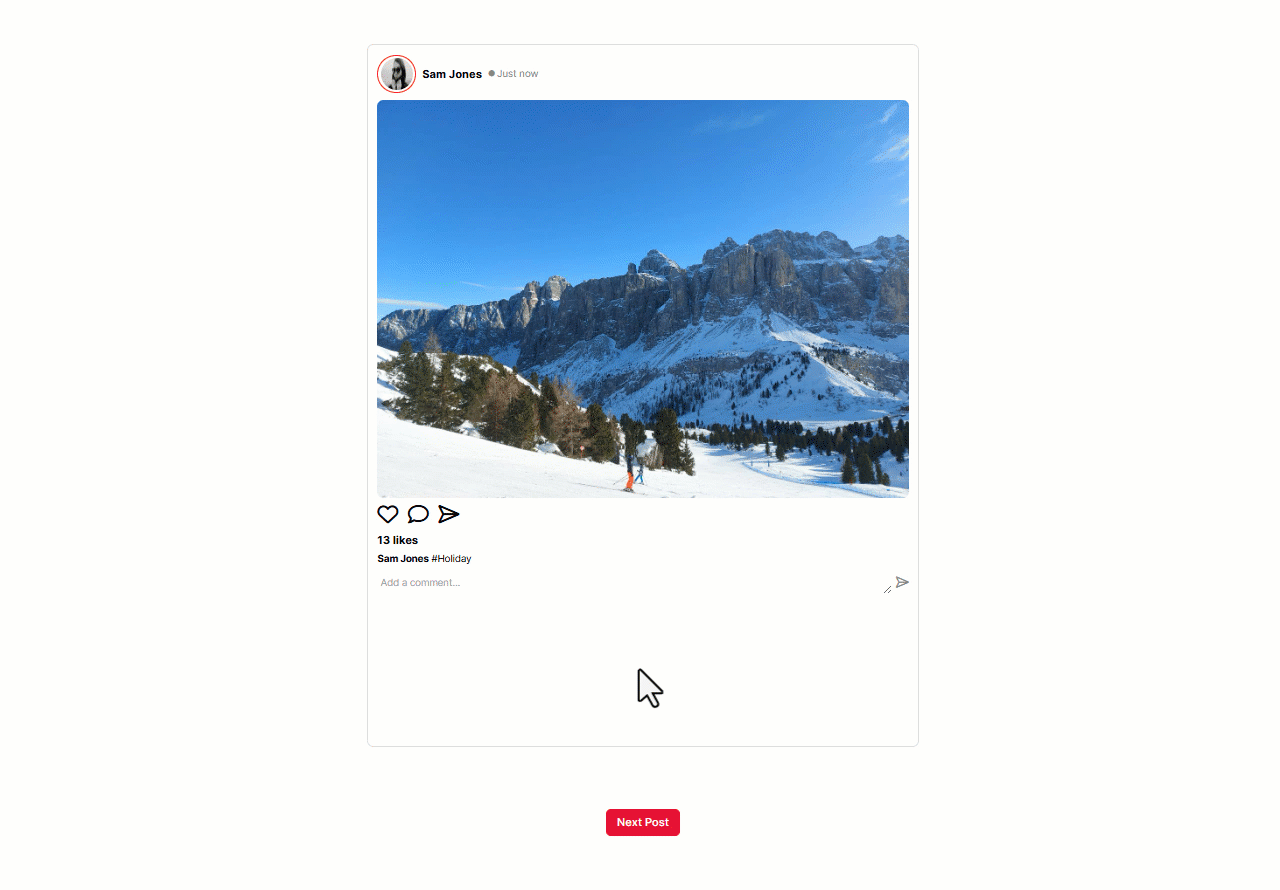 A Gif showing what the social media component looks like to a participant.