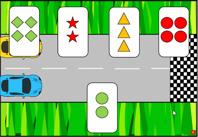 A GIF of trials in a gamified version of the WCST task with racing cars