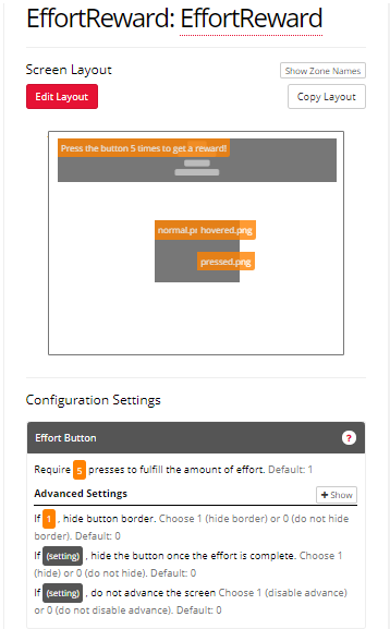 Screenshot of the Effort Button Zone and configuration settings in the Task Builder