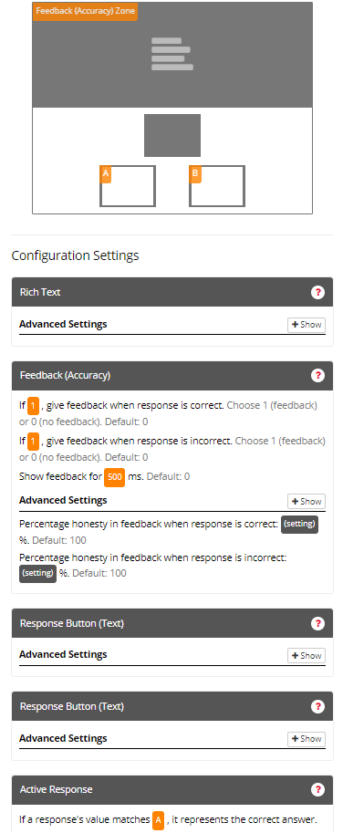 Screenshot of the Feedback (Accuracy) Zone and configuration settings in the Task Builder