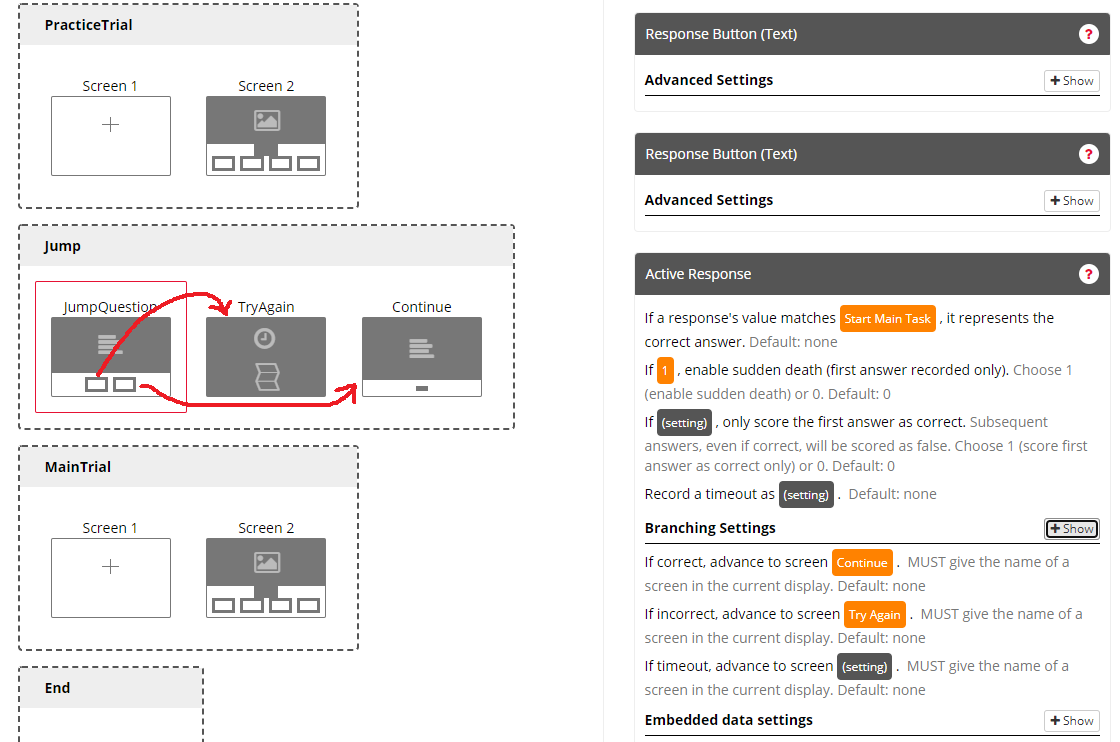 A screenshot of the task structure that allows Jump to Row in Task Builder 1.