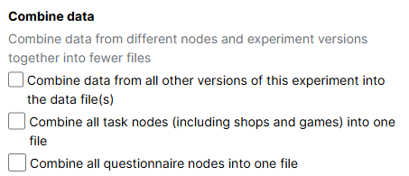 Screenshot of the three main 'Combine data' checkboxes on the data generation panel