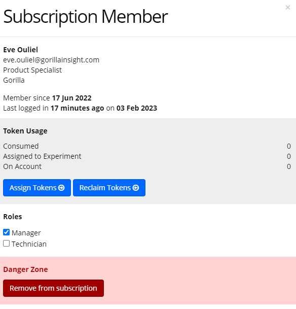 A screenshot of a member window within a subscription.