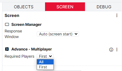 Image showing a screen component Advance Multiplayer with a Required Players setting set to All.