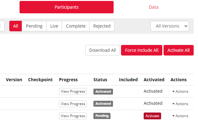 The Participant tab shows your participants as Pending or Activated