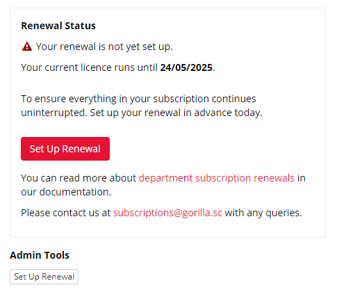 Screenshot of the Shop tab of My Subscription showing the Renewal Status section and the 'Set Up Renewal' button