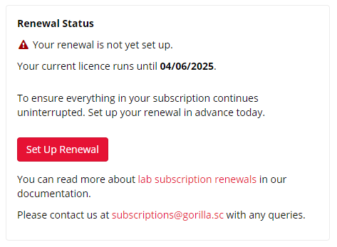 Screenshot of the Shop tab of My Subscription showing the Renewal Status section and the 'Set Up Renewal' button