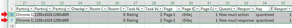 Screenshot of data in Excel with all rows selected