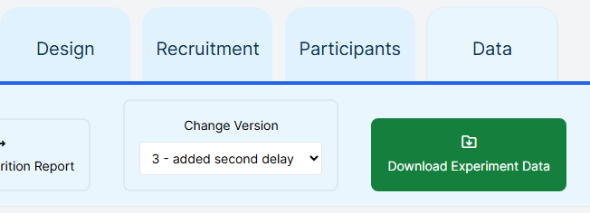 Screenshot of the Change version dropdown, to the left of the Download Experiment Data button
