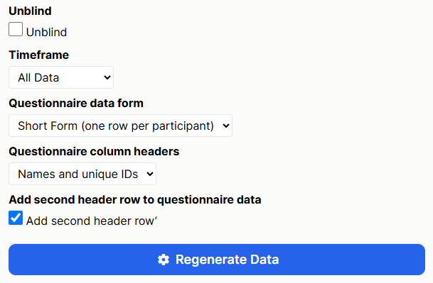 Screenshot of the Download Experiment Data window, showing blue Regenerate Data button at the bottom