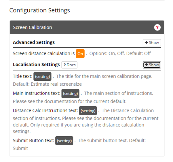 A screenshot of the Configuration settings of the Screen Calibration Zone in the Task Builder. The Advanced settings have been set to On.