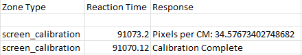 Screenshot of metrics produced by the Screen Calibration Zone