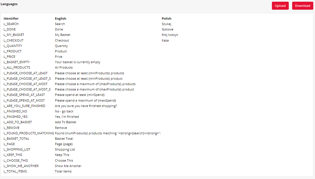A screenshot of the Localisation configuration settings in the Shop Builder.