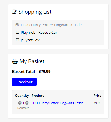 A screenshot of the Shopping List condition in the Shop Builder preview.