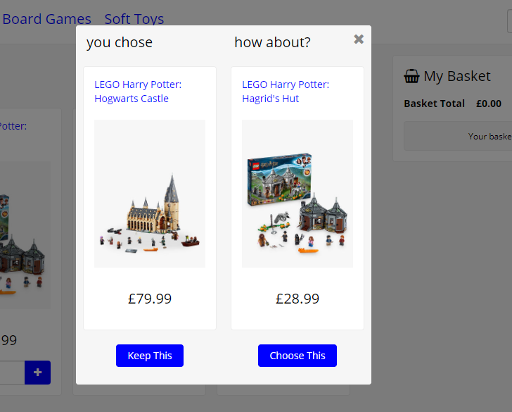 A preview of Shop Builder where Hagrid's Hut toy is offered instead of a Hogwart's Castle toy