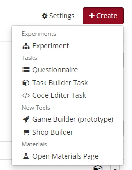 A screenshot of the 'Create' tab in Gorilla projects.