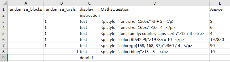 A screenshot of a spreadsheet with HTML formatting.