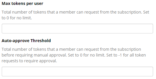 A screenshot of the token threshold settings in the subscription administrator tools in Gorilla.