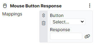 Image showing a Mouse button response component with Mappings settings where one can select button and response.