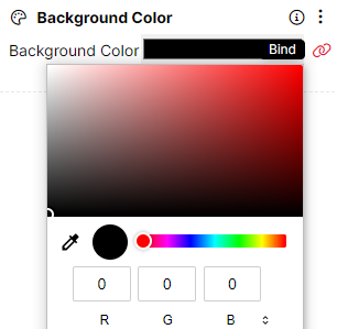 Image showing a Background Color component with a background color setting and a Bind button to the right highlighted in red
