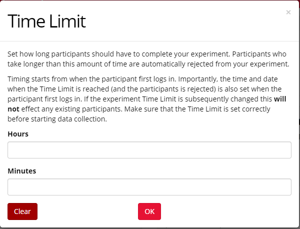 A screenshot of the Time Limit settings within the Gorilla Experiment Builder.