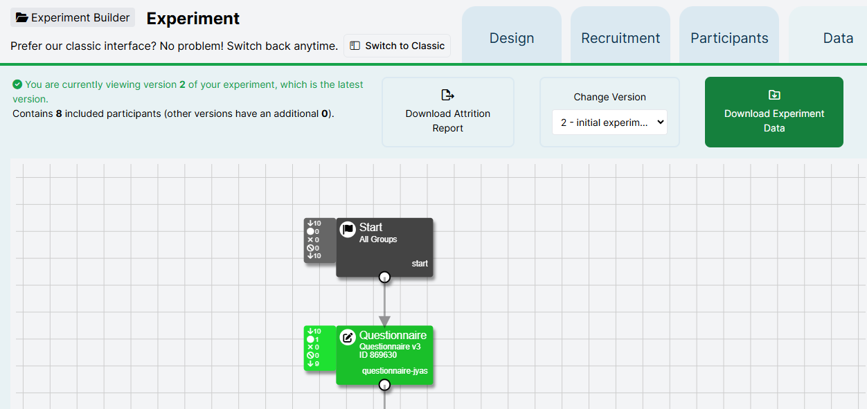 Data tab with Experiment Tree and Download Experiment Data button