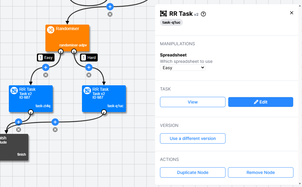 Screenshot of the settings of a task node in a side panel in New Experiment Builder