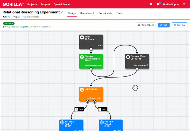 GIF of the New Experiment Builder Design Tab showing zooming in and out