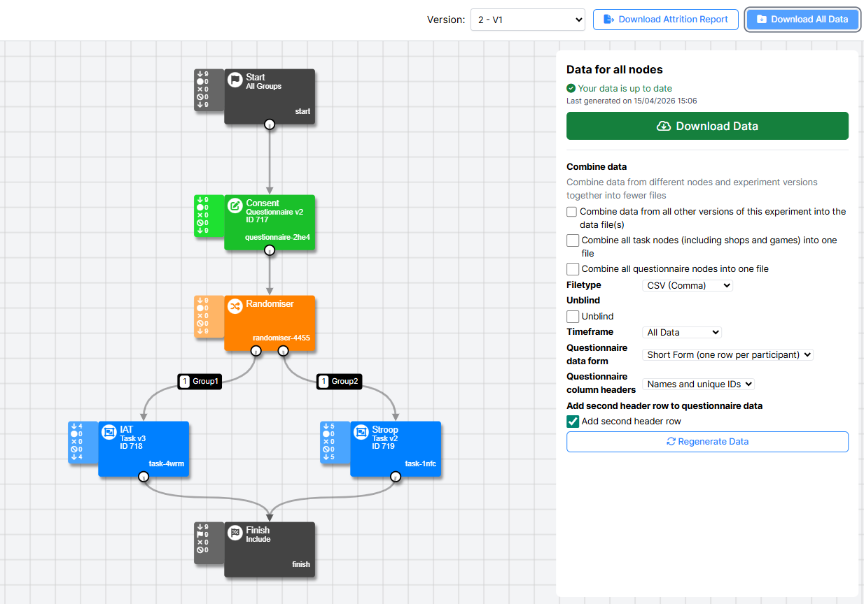 Screenshot of the Data Tab in New Experiment Builder.
