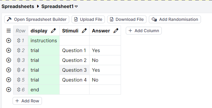 A screenshot of a sample spreadsheet in the task builder.