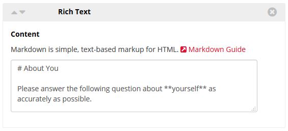 The rich text widget with markdown using # for a title and double asterisks to bold the text