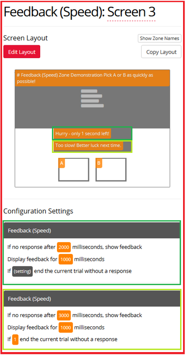 Screenshot of the Feedback (Speed) Zone and configuration settings in the Task Builder
