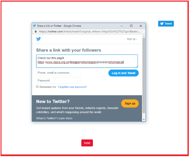 Screenshot of the popup Twitter window that appears when the Share on Facebook button is clicked