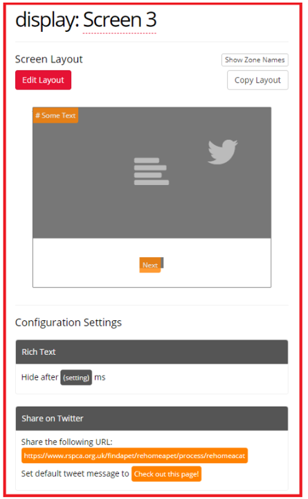 Screenshot of the Share on Twitter Zone and configuration settings in the Task Builder