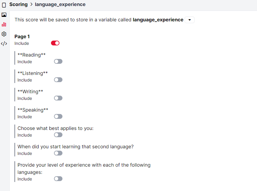 Scoring tab when you have switched the toggle to include a page in your score calculations