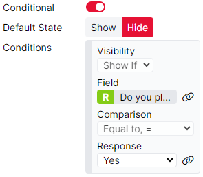 Conditional logic for an object to show if the response to the 'Do you play...' question was Yes