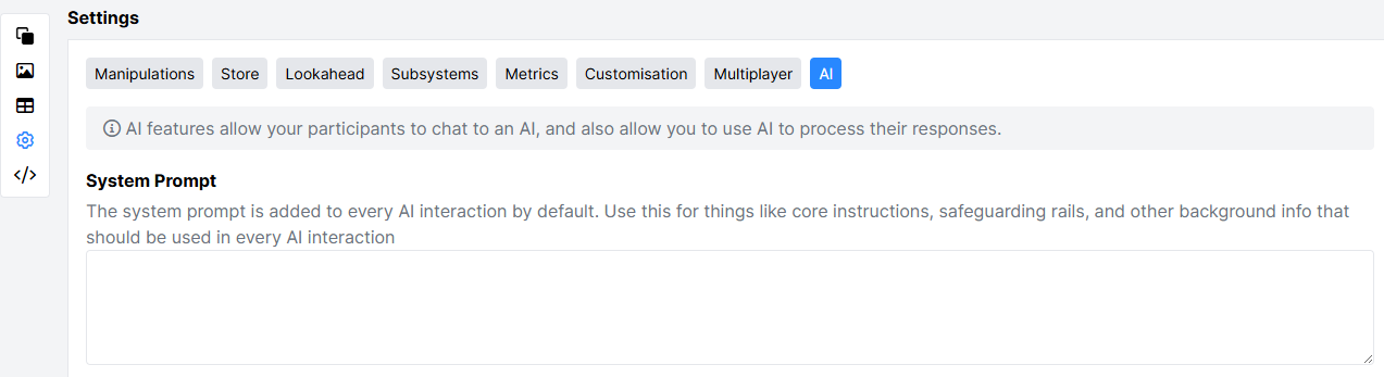Screenshot of the System Prompt setting under Settings -> AI