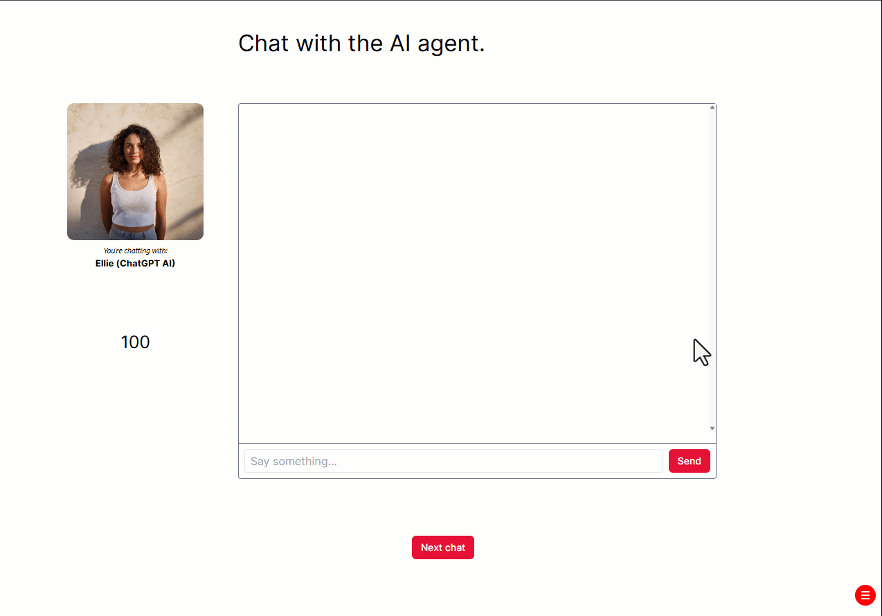 GIF showing a preview of the AI Chat sample, with the chatbot asking a question and following up on the participant's response