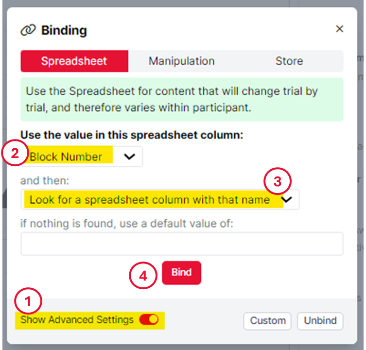 Screenshot of the configuration for the Advanced Binding