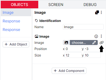 Screenshot of the Image setting of an Image component in Task Builder 2. The link icon (binding button) is highlighted