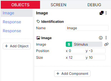 Screenshot of the Image setting of the Image component after binding. It now reads 'Stimulus' with a green S