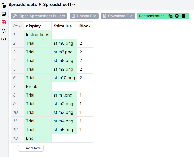 Screenshot of a randomisation preview showing shuffling of block order