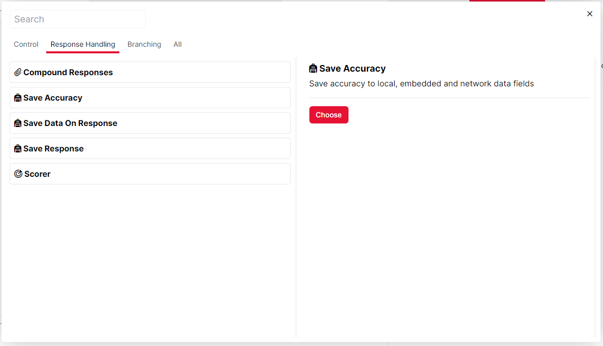 Screenshot of adding a Save Accuracy component to the Screen tab