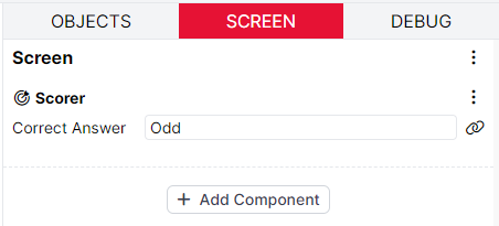 A screeenshot of the scorer component in the Screen Tab of Task Builder 2. The correct answer is entered as Odd.