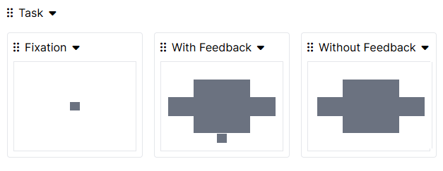 Screenshot of the Task display showing Fixation, With Feedback and Without Feedback screens
